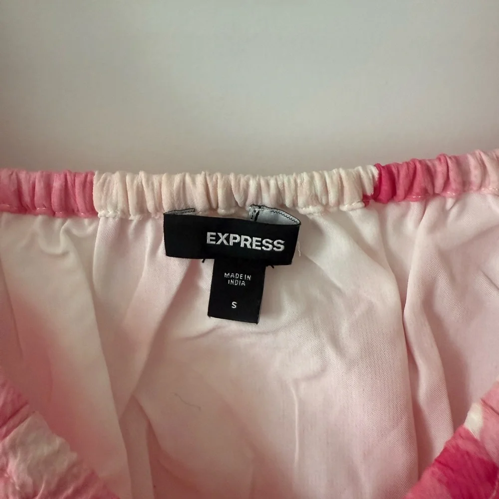 Express Pink and White Smocked Long Sleeve Blouse - Picture 2 of 5